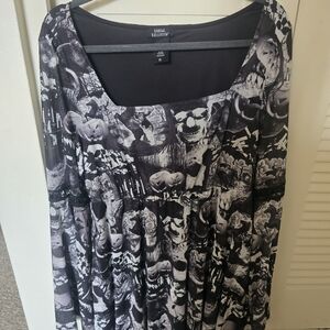 Social Collection Black & White Halloween Print Fit-and-Flare Dress